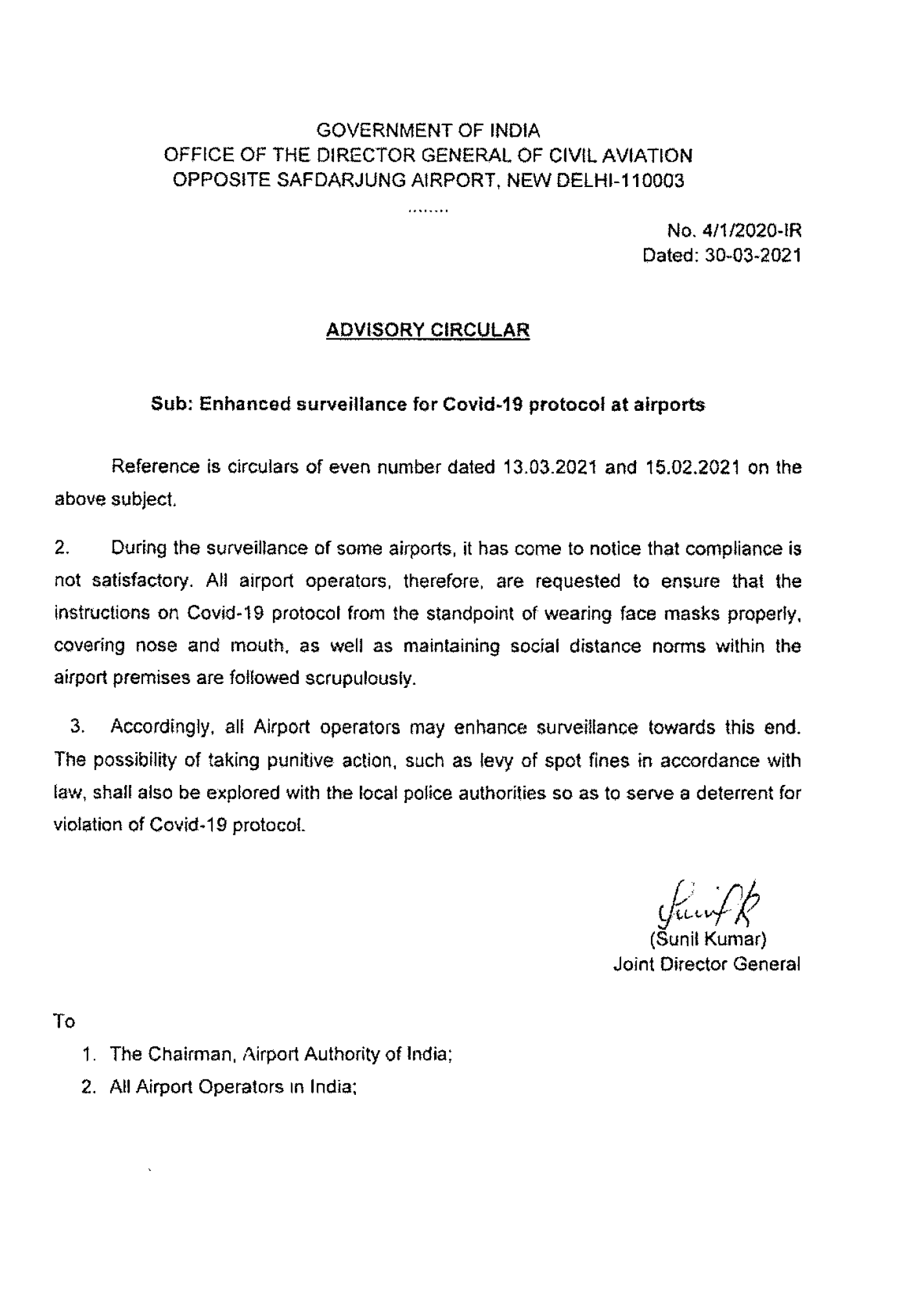 Indian Civil Aviation Regulator - DGCA is taking 'masks' seriously , mulls spot fines on Unruly persons in Airport premises.